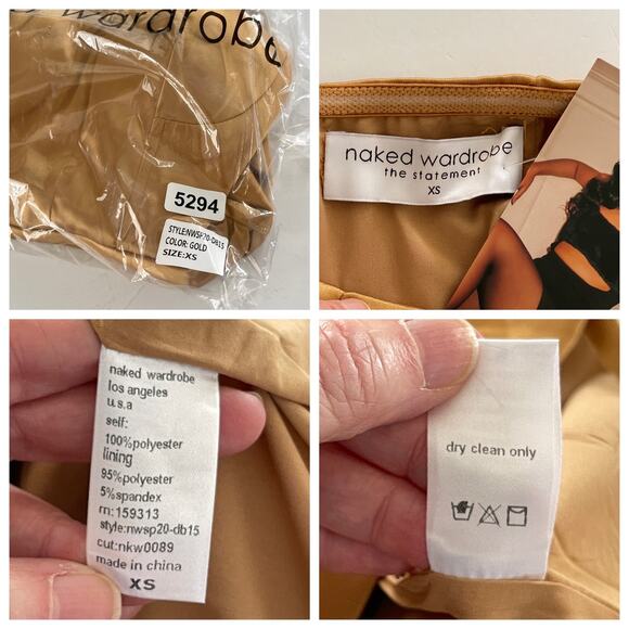 Naked Wardrobe The Statement Dress NEW Women Sz XS Gold Bustier Strapless Fitted - Picture 9 of 9